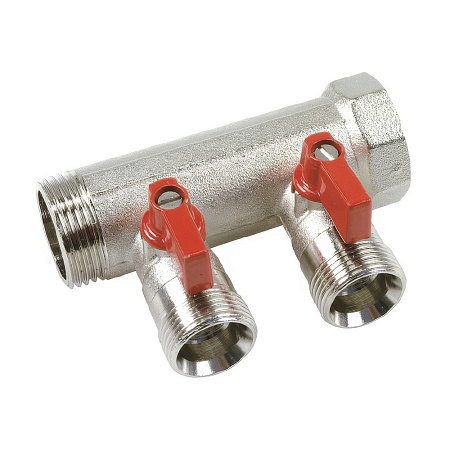 Коллектор HENCO 1&quot; с красными шаровыми кранами, 3/4&quot;НР под евроконус, 1&quot; - 4xEK14,16,18,20