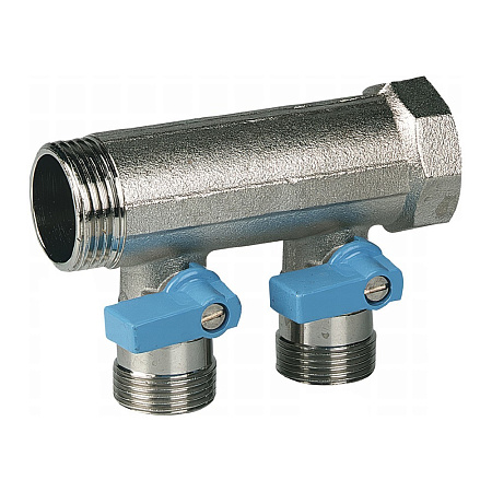 Коллектор HENCO 3/4&quot; с синими шаровыми кранами, 3/4&quot;НР под евроконус, 3/4&quot; - 3xEK14,16,18,20