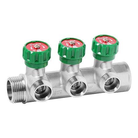 Коллектор VIEIR латунный с регулирующими вентилями 1&quot;x3/4&quot;- 3 вых. VR526-3
