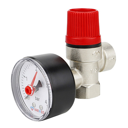 Клапан предохранительный VARMEGA 1/2&quot; ВР-ВР, 6 бар, мембранный, с манометром, VM16617